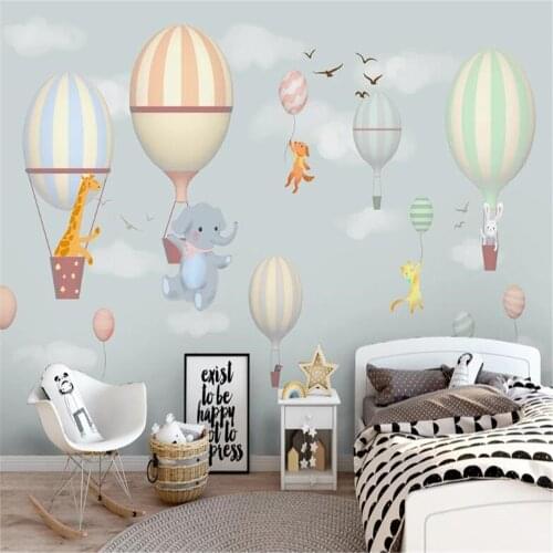 Milofi custom mural wallpaper wall cloth hot air balloon elephant bunny hand-painted snowflake cartoon childrens room