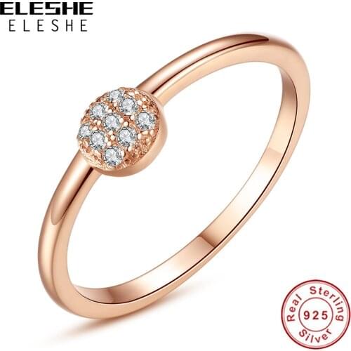 Genuine 925 Sterling Silver Round Finger Rings for Women Cubic Zirconia Crystal Ring Rose Gold Original Jewelry