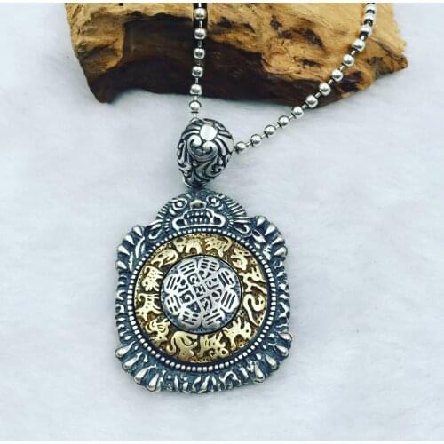 2017 new silver Jiugong gossip pendant can be rotated arge pendant
