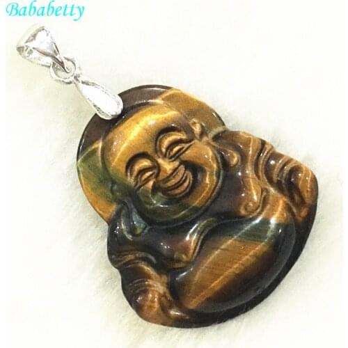 New hot sale natural tigers eyes stone Tibetan silver good carving fashion jewelry gift Buddha pendant free chain