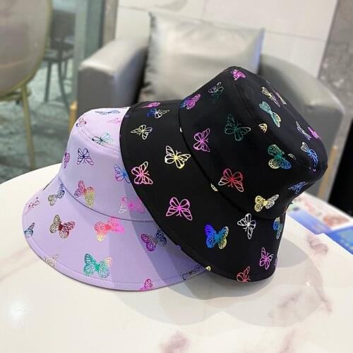 New Fashion Women Bucket Hats Color Butterfly Printing Summer Cap For Women Outdoor Street Sunscreen Sun Hat Female Panama Cap