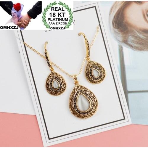 OMHXZJ Wholesale Personality Fashion OL Woman Girl Party Wedding Water Drop Zircon 18KG Gold Earrings+Necklace Jewelry Set SE20