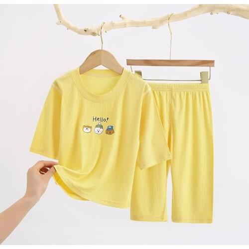 2021 Spring Summer Kid Ribbed Pajamas Set Boys Girls Cotton Pjs Tops + Pants Unisex Toddler Clothing Homewear Sleepwear
