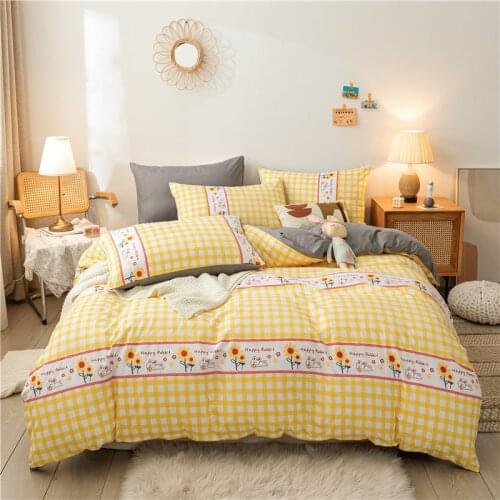 Pastoral Style Duvet Cover 220x240 Pillowcase 3Pcs,150x200 Quilt Cover Bed Cover,Yellow Grid Bedding Set Blanket Cover