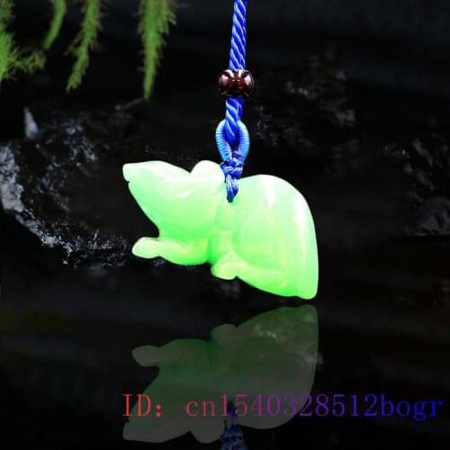 Green Jade Mouse Pendant Chinese Natural Charm Amulet Fashion Jewelry 3D Carved Men Necklace Jadeite Women Gifts