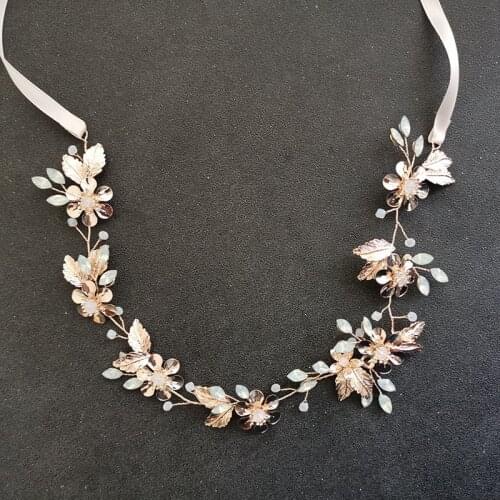 SLBRIDAL Handmade Opal Crystal Rhinestones Flower Bridal Headband Hair Vine Wedding Hair Accessories Bridesmaids Women Jewelry