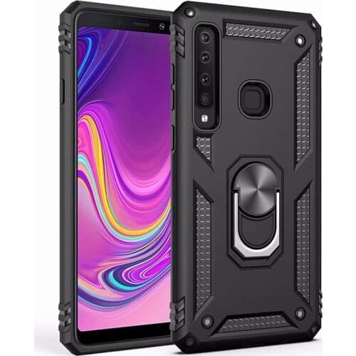 New Shockproof armor Silicone Bumper cover On The For coque Samsung Galaxy A9 A8 A7 A6 2018 metal magnetic with ring holder case