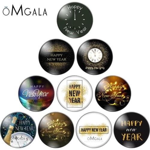 Happy New Year Quote Patterns Mix 10pcs 8mm/10mm12mm/18mm/20mm/25mm Round photo glass cabochon demo flat back Making findings