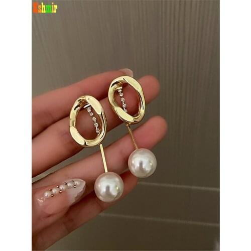 Kshmir Earrings simple metal gold earrings zircon pearl pendant refined temperament design earrings for girls jewelry gifts 2021