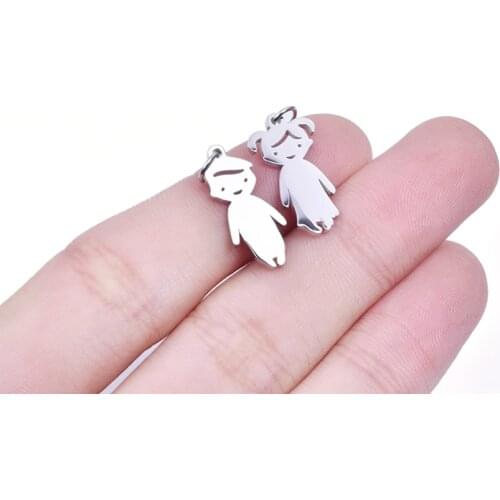 5pcs/Lot Stainless Steel Cute Girl And Boy Charms Butterfly Rose Flower Evil Eye Pendant For Necklaces Jewelry Making