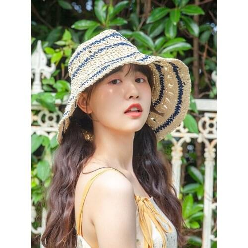 Womens Sea beach vacation leisure sunscreen hats for girls summer 100%Raffia sun hat Raffia hat Visor Temperament Straw hats