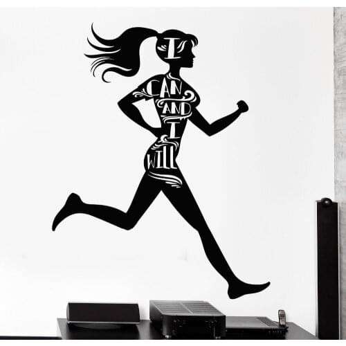 Sports Girl Vinyl Black Wall Decals For Gym Motivational Words Runner Health Wall Sticker Home Decor Sport Kids room Decal 2037