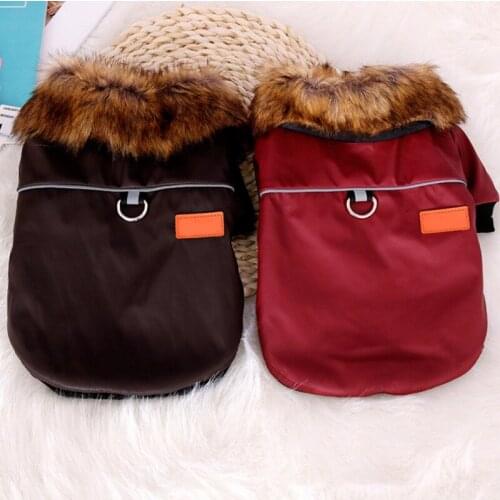 Warm Dog Clothes Fashion PU Leather Dog Coats Waterproof Dog Winter Coat Puppy Fur Collar Jackets For Small to Medium Dogs