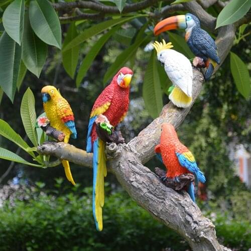 Garden Decoration Simulation Parrot Miniature Sculpture Resin Crafts Toucan Garden Outdoor Flexible Animal Sculpture