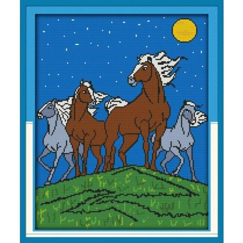 Everlasting Love Horses In The Moonlight Chinese Cross Stitch Kits Ecological Cotton Stamped DIY New Year Decorations For Home