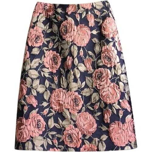 Elegant Women Pencil Skirt Fashion High Waist Big Flower Print Sexy Bodycon Hip Office Work Midi Skirt Autumn Winter 2021 New