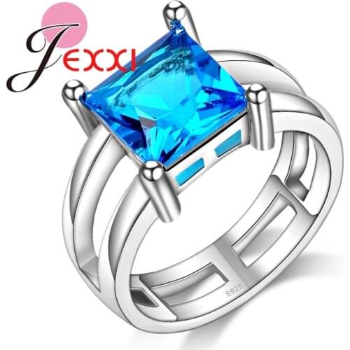 Factory Price Stamped Silve Blue Cubic Zirconia Wedding Rings Jewelry Fashion Women Bands Promise Rings