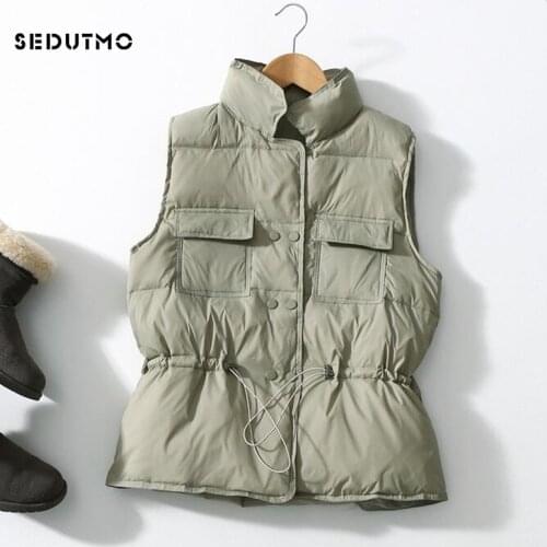 SEDUTMO Winter Tunic Duck Down Jackets Women Vest Short Pocket Waistcoat Spring Puffer Jacket Slim Parkas