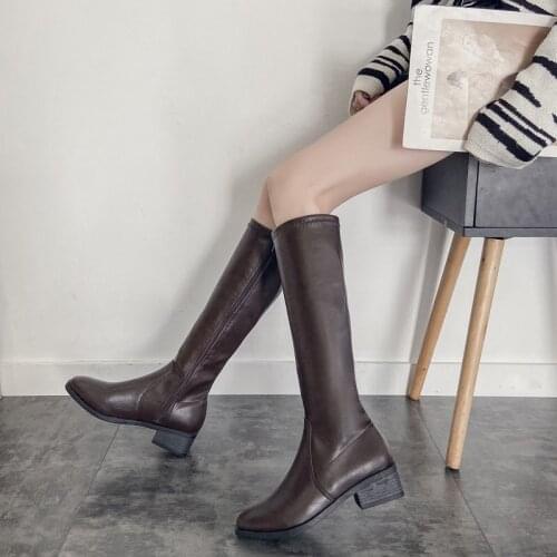 Womens Boots Womens Autumn and Winter 2021 New High-top Knight Boots Low-heel Square Toe Boots Thick-heeled Womens Shoes