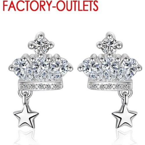 CZ Crystal Crown Shape Earrings For Women Korean Newest Fashion Trendy 925 Sterling Silver Stud Earrings Big Promotion