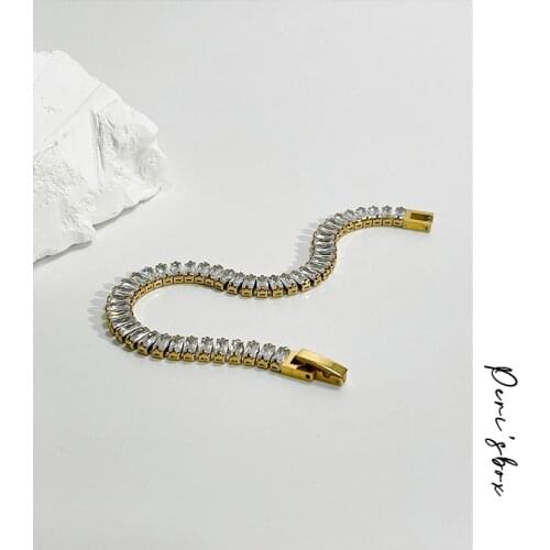 Perisbox Luxury Pave Square Cubic Zirconia Bracelet For Women Sparkly Zircon Link Chain Tennis Bracelet Vintage Trendy Bracelet