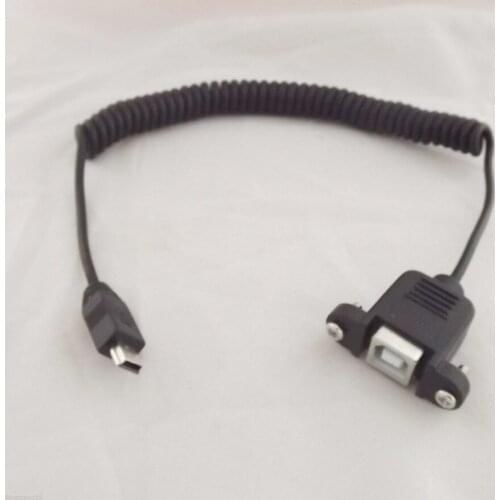 1pc USB 2.0 B Female Panel Mount To Mini USB 5 Pin Male Coiled Spiral Adapter Cable 1.5m