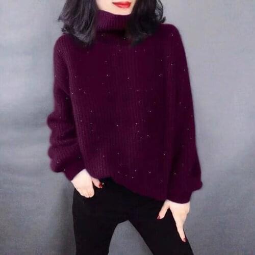 2021 sweater women fashion new autumn and winter retro Hong Kong style high neck pullover long sleeve solid color knitted top