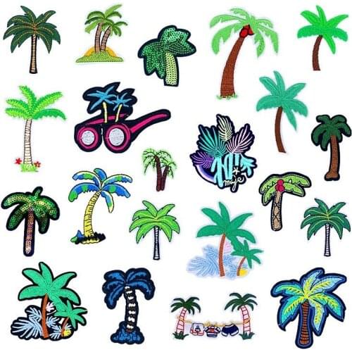 50pcs/lot Coconut Tree Embroidery Patches Letters Clothing Decoration Accessories Diy Iron Heat Transfer Applique Patches