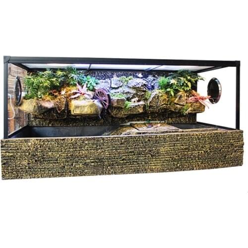 Large Vivarium Paludarium Aquarium Turtle Tank with Background UVA Light Basking Platform Rainforest Kit with Brick Pattern Base