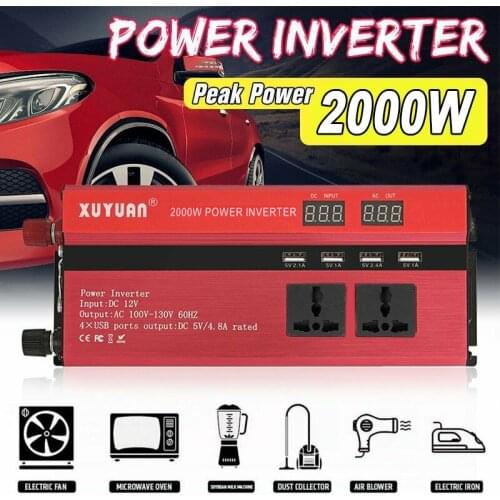 2000W Car Power Inverter 4 USB Port Charger Converter Adapter DC 12V/24V AC 220V Aluminum Fast Charging Power Inverter Accessory