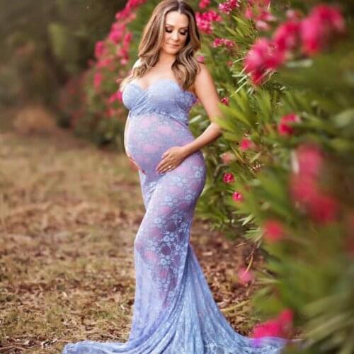 Pregnant Women Lace Long-sleeved Short-sleeved One-piece Dress for Pregnant Women Photography Photo Album One-neck Dress