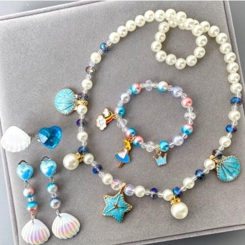Blue Candy Beads Resin Kids Jewelry Set for Children Acrylic Star Pendants Cute Necklace Bracelet Ring Earrings Baby Jewelry