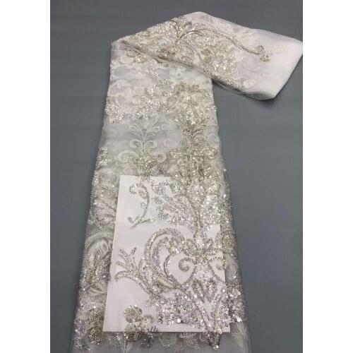 Hot Sale French Mesh Lace Fabric Beads Tube Sequins Craft Embroidery Sewing Design Evening Party Wedding Dress 5 Yards Wholesale