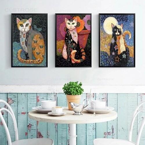 Art Gustav Klimt Oil Canvas Paintings Animal Cat Posters and Prints Modern Home Decorations Wall Art Picures for Living Room