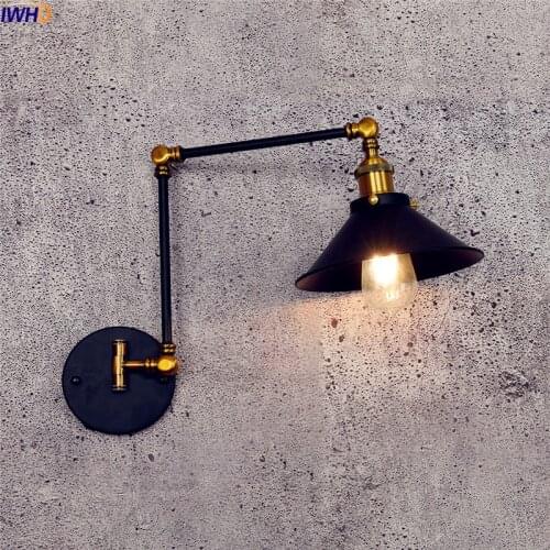 IWHD Loft Industrial Wall Light Fixtures Black Wandlamp Swing Long Arm Wall Lamp Vintage LED Edison Lampara Pared Luminaire