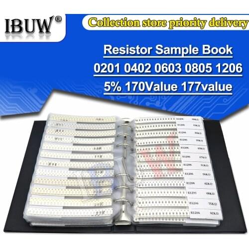 4250PCS 8500PCS 8850PCS 0201 0402 0603 0805 1206 Resistor Sample Book ibuw 5% SMD Assorted Kit 10K 100K 1K 1R 100R 220R