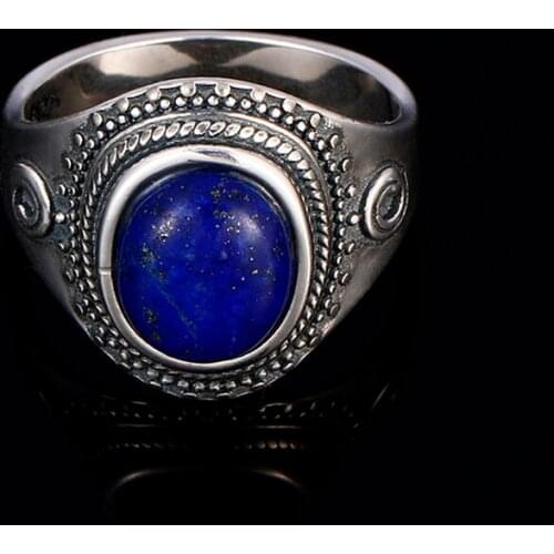 Sterling Silver 925 Ring High Quality Natural Lapis Ring for Women Men Party Anniversary Gift Fine Jewelry Vintage Ring