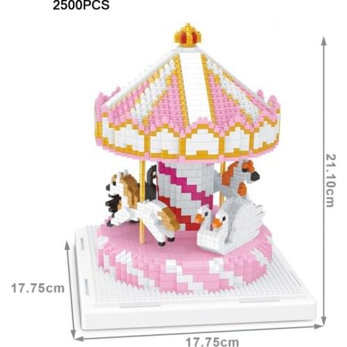 Disney world park micro diamond block Disneyland merry-go-round model assemble brick educational toy carousel nanobrick for gift