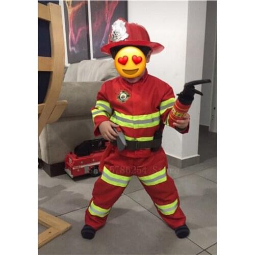 Children Firefighter Uniform Kids Sam Fireman Role Play Work Clothing Boys Halloween Cosplay Costume Teenager Fancy Game Wear