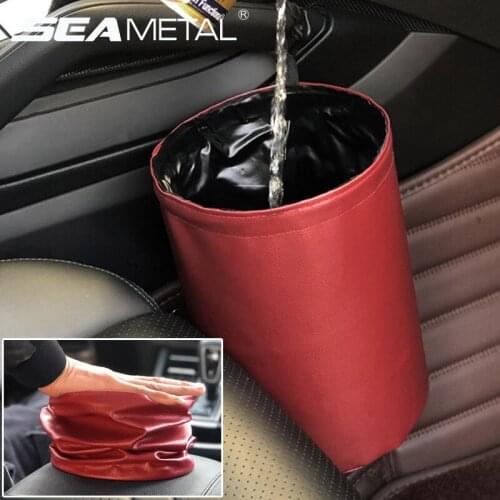 Leather Car Trash Can Waterproof Pressable Dust Case Garbage Holder for Car Organizer Storage Bag Rubbish Box Auto Accessories