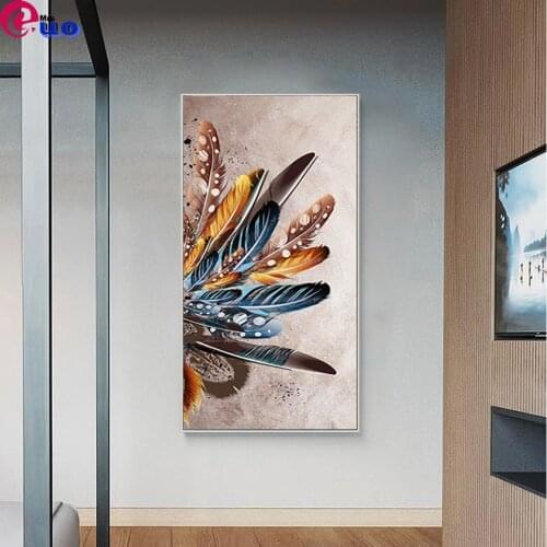 Colourful Feather Wall Art Full Square/Round 5d Diamond Painting Abstract Painting Diamond Embroidery Decoration Wall Picture