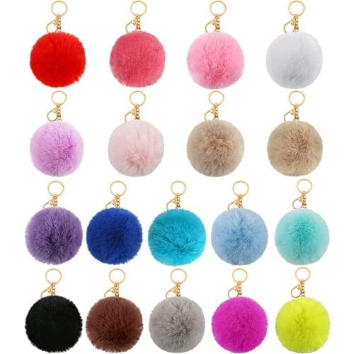 Rabbit Ears Fur Ball Bag Charms with Golden Keyring Pom Pom Fluffy Fur Ball Bunny Keychain for Car Keyring Charm Christmas Gift