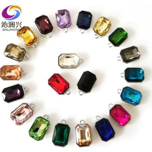 10x14mm Oblong octagonal shape Crystal glass Pendant with holes,sew on rhinestones for Diy Clothing accessories CBD1014