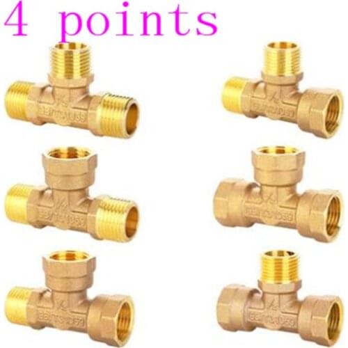 Brass 4 points net lead three-way angle valve connector inner wire outer thread thread gas pipe water heater water pipe fittings