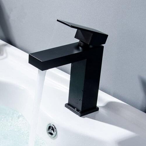 Brass Black Square Tap Bathroom Faucet Basin Faucet Cold And Hot Water Mixer Single Handle Deck Mounted