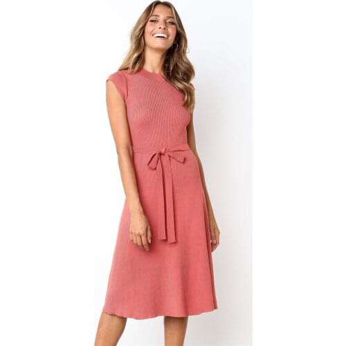 Hot selling summer fashion round neck lace up short sleeve womens dress