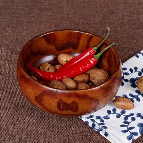 MagiDeal Wood Round Fruit Snack Dessert Wood Handmade Serving Kitchen Bowl 2 Sizes