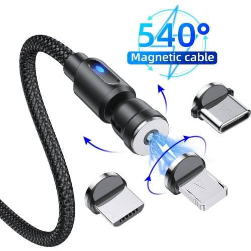 GTWIN 540 Rotate Magnetic Cable Fast Charging Magnet Charger Micro USB Type C Cable Mobile Phone Wire Cord For iPhone Xiaomi