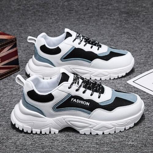 MenS Mesh PU Sneakers White Fashion Men Casual Shoes New Trend Lace Up Thick Bottom Rubber Sole Shoes Running Shoes For Boys