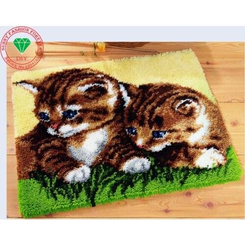 Cartoon Cat DIY Needlework cross stitch thread embroidery kits Carpet embroidery Latch hook rug kits rugs carpets Crochet hook
